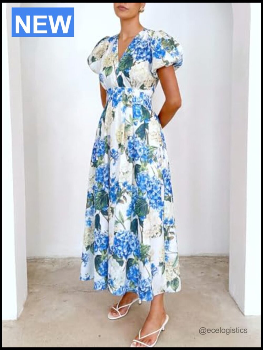 Bohemian Floral Maxi Dress V-Neck A-Line Elastic Waist Summer Wedding Guest - Picture 5 of 6